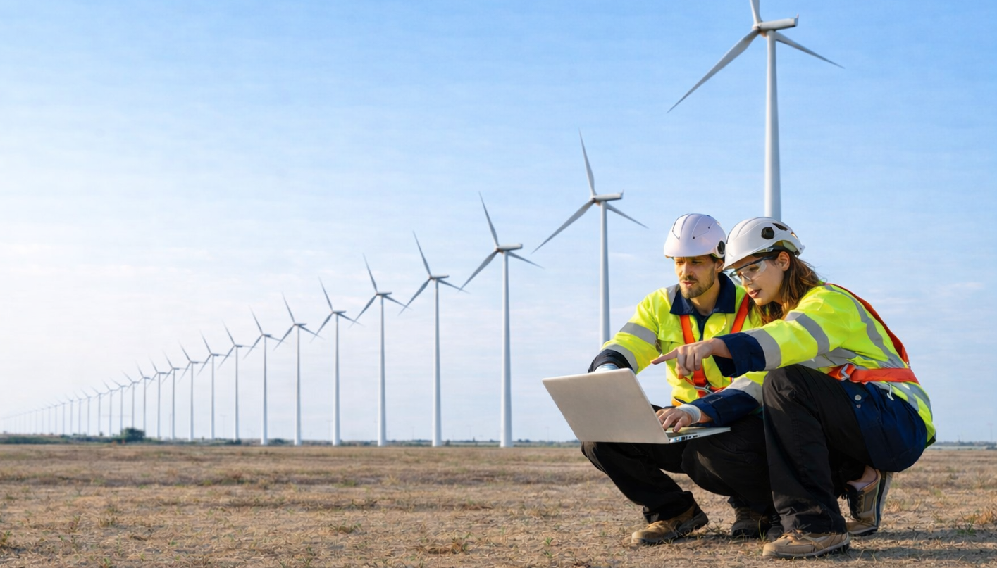 Turbina eólica monitoreada para análisis de desempeño eléctrico